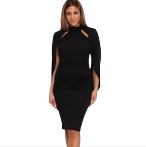 Betsy & Adam  Cape Sleeve High Neck Bodycon Knee Length Dress  Size ..16
